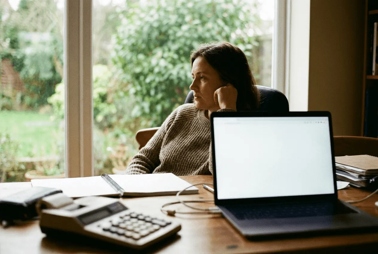 Woman on the phone at a desk working out her borrowing power