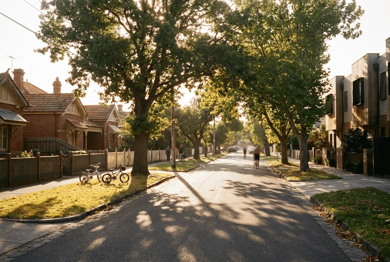 Tree-lined residential street in Melbourne's eastern suburbs