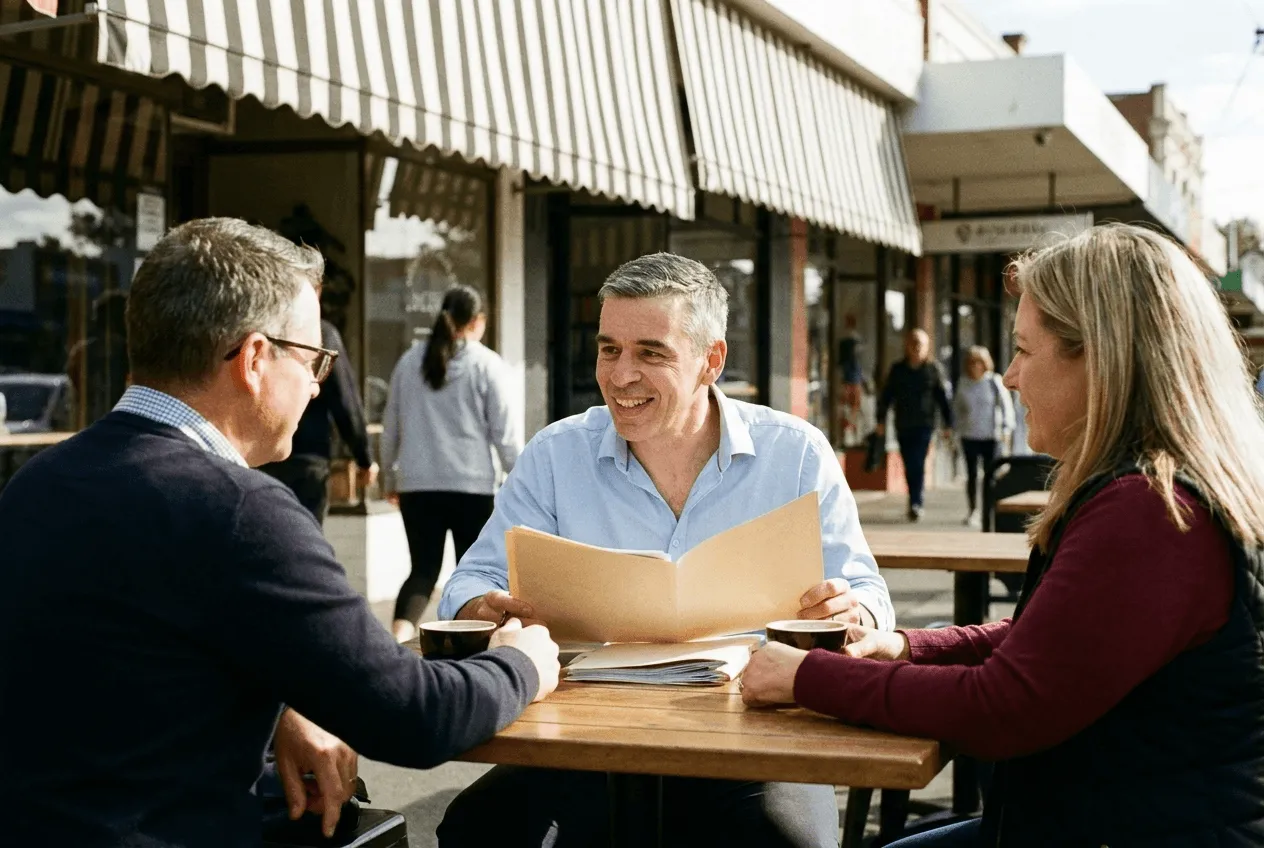 Steve Tudor having a free first chat with clients in Nunawading